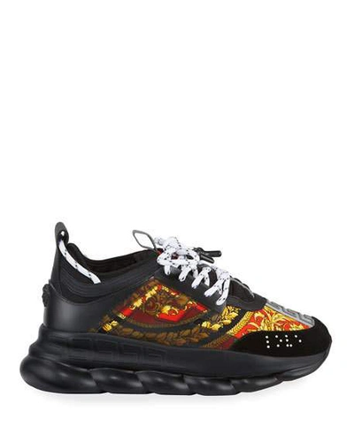 Shop Versace Men's Chain Reaction Barocco Chunky Sneakers In Black Pattern