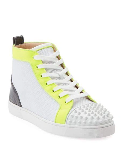 Shop Christian Louboutin Men's Lou Spikes Orlato Mesh/leather High-top Sneakers In Multi