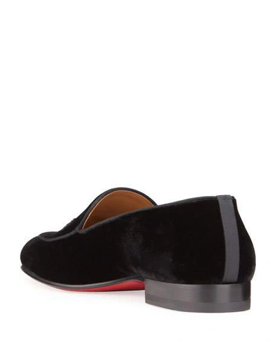 Shop Christian Louboutin Men's Crest On The Nile Velvet Red Sole Loafers In Black
