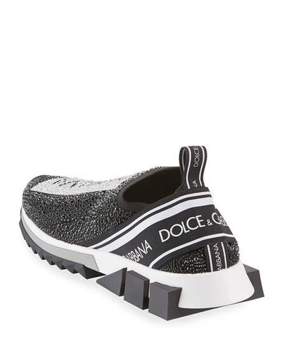 Shop Dolce & Gabbana Men's Sorrento Crystal-embellished Logo Knit Sneakers In Black/white