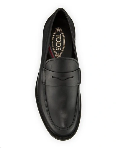 Shop Tod's Men's Leather Penny Loafers In Black