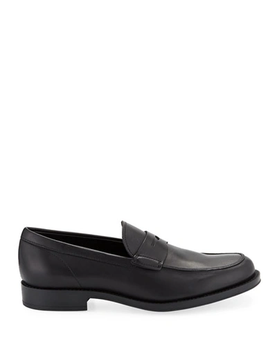 Shop Tod's Men's Leather Penny Loafers In Black