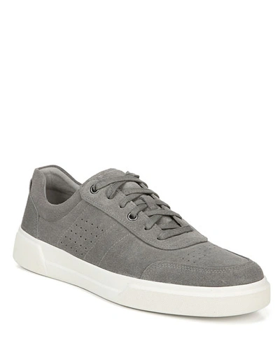 Shop Vince Men's Barnett Perforated Suede Low-top Sneakers In Gray