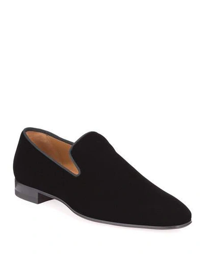 Shop Christian Louboutin Men's Dandelion Velvet Loafers In Black