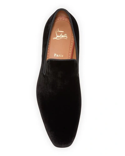 Shop Christian Louboutin Men's Dandelion Velvet Loafers In Black