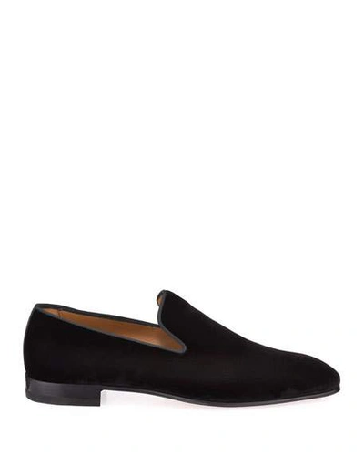 Shop Christian Louboutin Men's Dandelion Velvet Loafers In Black