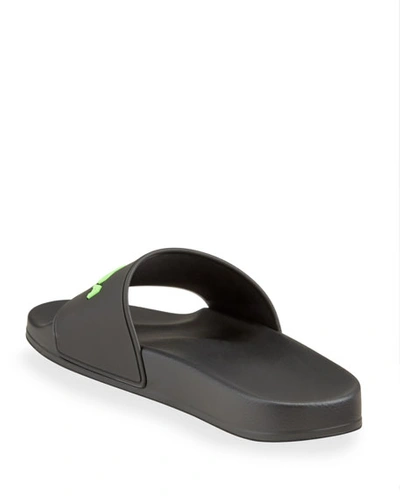 Shop Balenciaga Men's Rubber Logo Pool Slide Sandals In Black/green