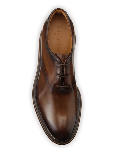 Shop Berluti Men's Venezia Burnished Leather Oxford Shoes In Brown