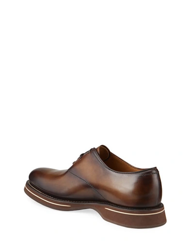 Shop Berluti Men's Venezia Burnished Leather Oxford Shoes In Brown