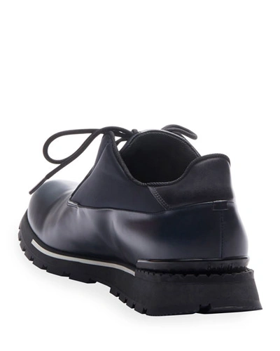 Shop Berluti Men's Glazed Leather Sneakers In Navy