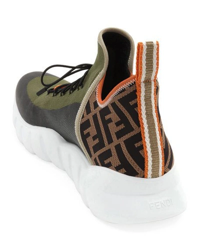 Shop Fendi Men's Mid-top Sock Sneakers In Green/brown