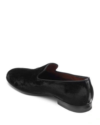 Shop Santoni Men's Logan Velvet Loafers In Black