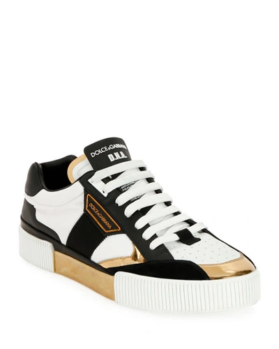 Dolce & Gabbana Miami Metallic Panelled Leather Trainers In White / Gold |  ModeSens