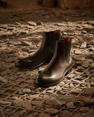 Shop Ermenegildo Zegna Men's Leather Chelsea Boots In Brown