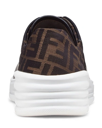 Shop Fendi Men's Logo-back Chunky Leather Sneakers In Black/brown