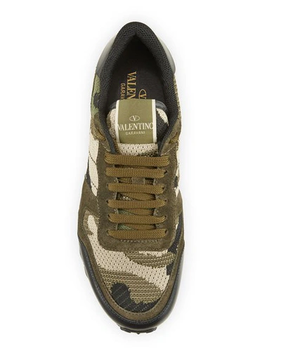 Shop Valentino Men's Rockrunner Mixed-media Camo Sneakers In Green Pattern