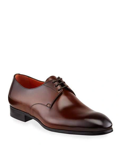 Shop Santoni Men's Induct Burnished Leather Derby Shoes In Brown
