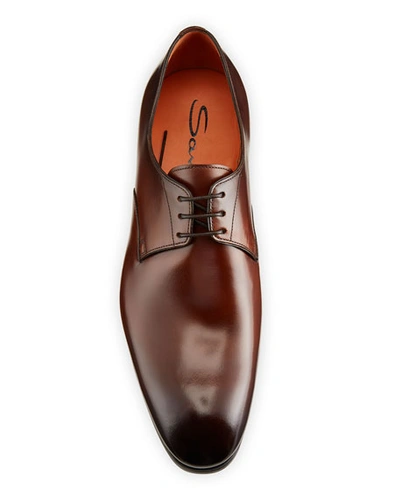 Shop Santoni Men's Induct Burnished Leather Derby Shoes In Brown