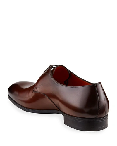Santoni Men's Induct Burnished Leather Derby Shoes In Brown