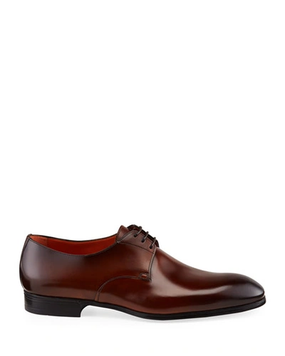 Shop Santoni Men's Induct Burnished Leather Derby Shoes In Brown