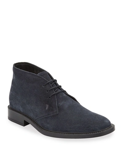 Shop Tod's Men's Polacco Suede Chukka Boots In Blue