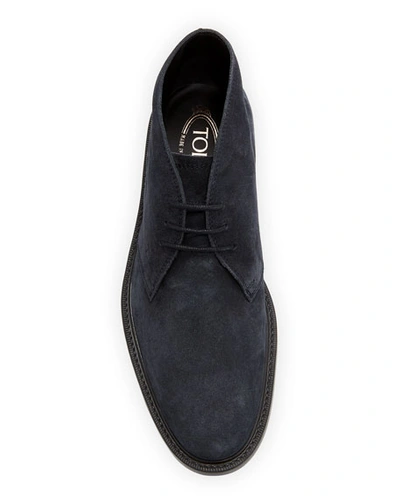 Shop Tod's Men's Polacco Suede Chukka Boots In Blue