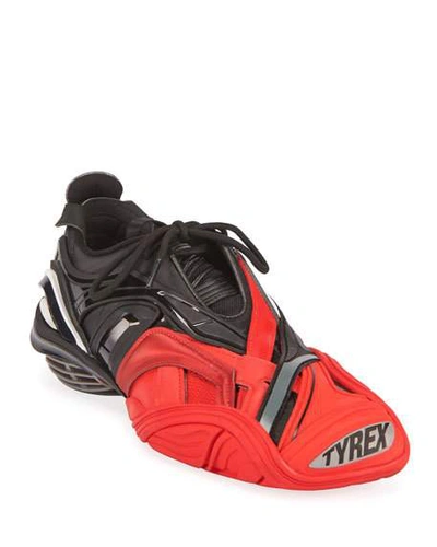 Shop Balenciaga Men's Tyrex Mixed-media Sneakers In Black/red