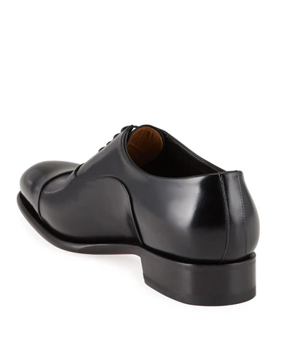 Shop Santoni Men's Isaac Cap-toe Leather Oxford Shoes In Black