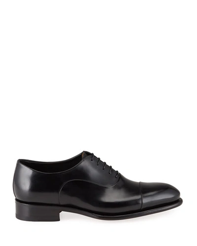 Shop Santoni Men's Isaac Cap-toe Leather Oxford Shoes In Black
