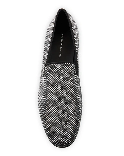 Shop Giuseppe Zanotti Men's Cut 15 Glitter Suede Loafers In Black/silver
