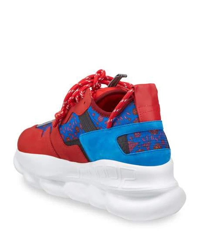 Shop Versace Men's Chain Reaction Chunky Medallion Sneakers In Red/blue
