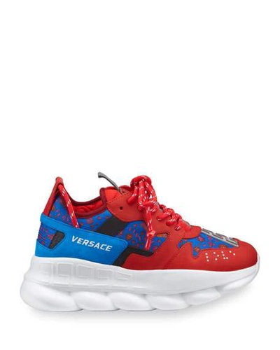 Shop Versace Men's Chain Reaction Chunky Medallion Sneakers In Red/blue