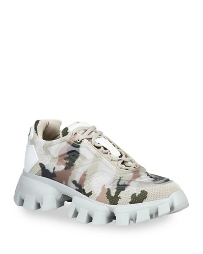 Shop Prada Men's Rubber Knit Camouflage Sneakers In Green