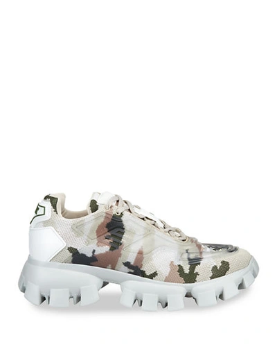 Shop Prada Men's Rubber Knit Camouflage Sneakers In Green