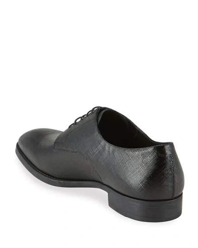 Shop Giorgio Armani Men's Textured Patent Leather Formal Derby Shoes In Black
