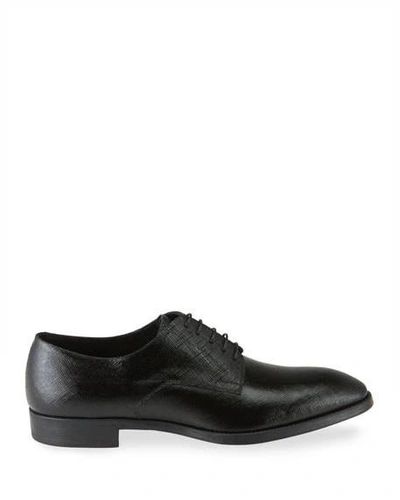 Shop Giorgio Armani Men's Textured Patent Leather Formal Derby Shoes In Black