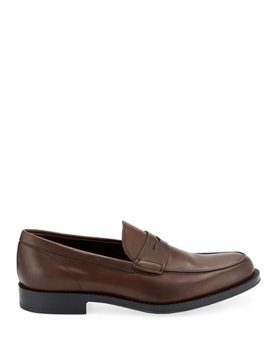 Shop Tod's Men's Smooth Leather Penny Loafers In Brown