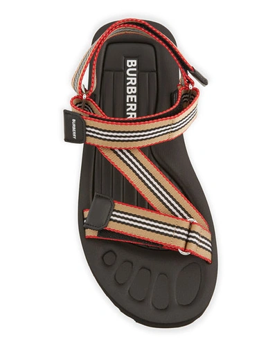 Shop Burberry Men's Patterson Icon-stripe Strap Sandals In Beige