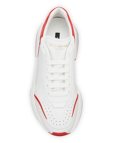 Shop Dolce & Gabbana Men's Day Master Two-tone Chunky Runner Sneakers In White/red