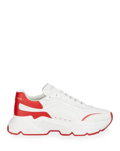 Shop Dolce & Gabbana Men's Day Master Two-tone Chunky Runner Sneakers In White/red