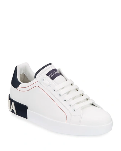 Shop Dolce & Gabbana Men's Portofino Two-tone Leather Sneakers In White/black