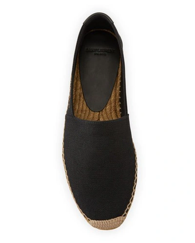 Shop Saint Laurent Men's Logo-stitched Canvas Espadrilles In Black