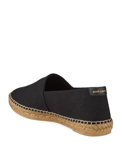 Shop Saint Laurent Men's Logo-stitched Canvas Espadrilles In Black