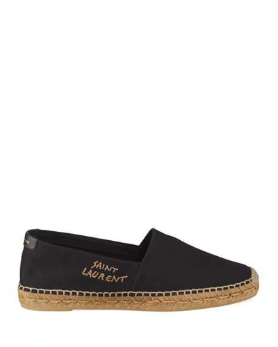 Shop Saint Laurent Men's Logo-stitched Canvas Espadrilles In Black