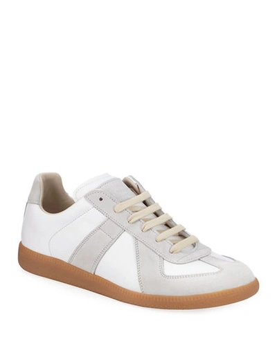 Shop Maison Margiela Men's Replica Leather/suede Low-top Sneakers In White