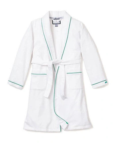 Shop Petite Plume Kid's Flannel Contrast Piping Robe In White With Green