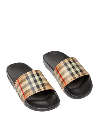 Shop Burberry Kid's Mini Furley Check Slide Sandals, Toddler/kids In Beige