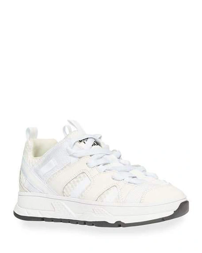 Shop Burberry Tonal Mixed-media Chunky Sneakers, Toddler/kids In White