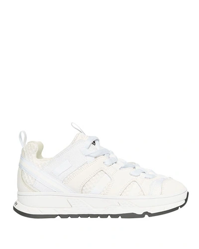 Shop Burberry Tonal Mixed-media Chunky Sneakers, Toddler/kids In White
