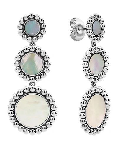 Shop Lagos Maya 3-drop Earrings, Mother-of-pearl/onyx In Mother Of Pearl